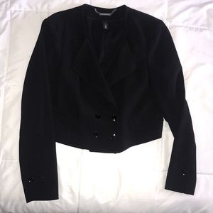 White House Black Market Black Cropped, Collarless Blazer, 14